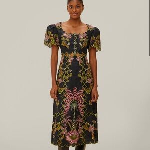 Farm Rio Black Ravenala Short Sleeve Maxi Dress